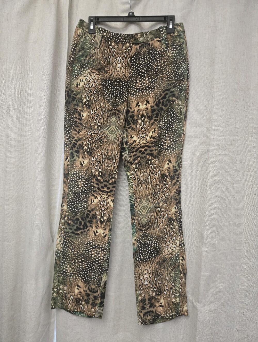 PAIGE 100% Silk Feather Animal Print Straight Leg Pants Size 4 Statement Boho